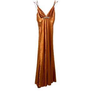 Jessica Mclintock for Gunne Sax Sleeveless Satin Maxi Gown Dess in Burnt Orange